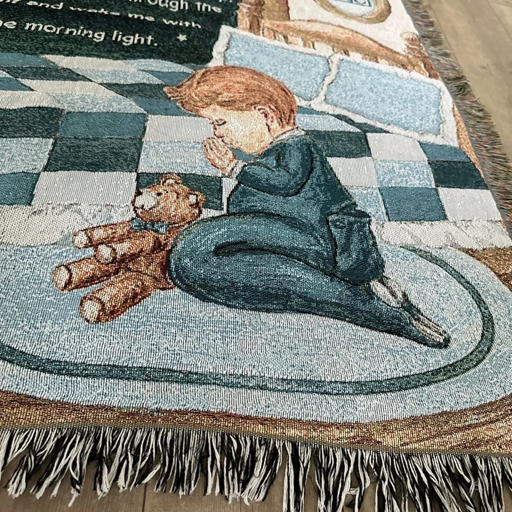 Children's Bedtime Prayer Throw Blanket Now I Lay Me Down to Sleep Boy Tapestry